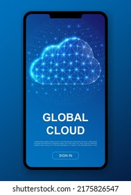 Cloud 3d Polygonal Symbol für UI, UX Design Vorlage. Low-Poly-Datenbankgrafik für mobiles App-Design. Konzept der Big Data Illustration.