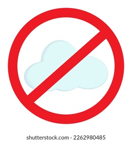 Cloud in 3d style under the prohibition sign. Sticker. Icon. Isolate. Seasons change. Springtime