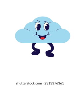 Cloud, 70's groovy Retro print. illustration for tee, t shirt and sticker - poster design. Fun cloud, funky concept. Vector illustration.