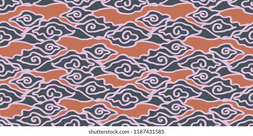 Cloud abstract hand drawn motif pattern with tribal ethnic korean, japanese, Indonesian, and china batik motif. Vector illustration for fashion wrapping and textile print.
