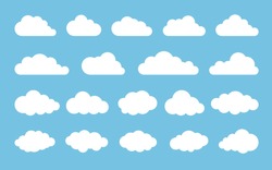 Cloud. Abstract White Cloudy Set Isolated On Blue Background. Vector Illustration.