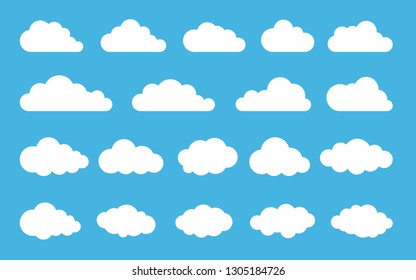 Cloud. Abstract white cloudy set isolated on blue background. Vector illustration.