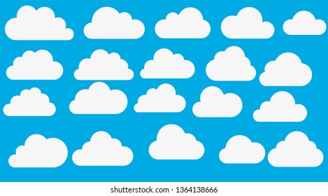 Cloud. Abstract white cloudy set isolated on blue background. Vector illustration