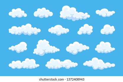 Cloud. Abstract white cloudy set isolated on blue background. Vector illustration.