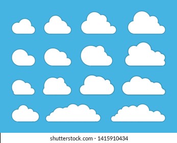 Cloud. Abstract white cloudy set isolated on blue background. Vector illustration.