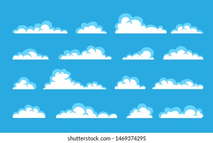 Cloud. Abstract white cloudy set isolated on blue background. Vector illustration.