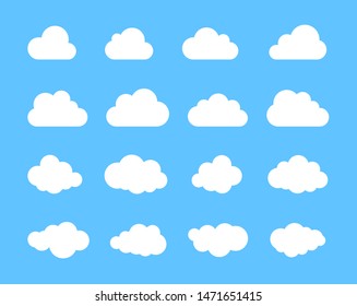 Cloud. Abstract white cloudy set isolated on blue background. Vector illustration.