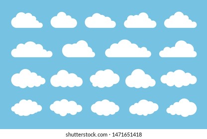 Облако. Абстрактный белый облачный набор, изолированный на синем фоне. Векторная иллюстрация.