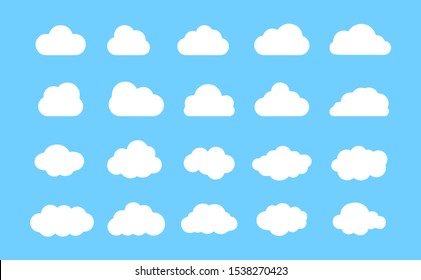 Cloud. Abstract white cloudy set isolated on blue background. Vector illustration.