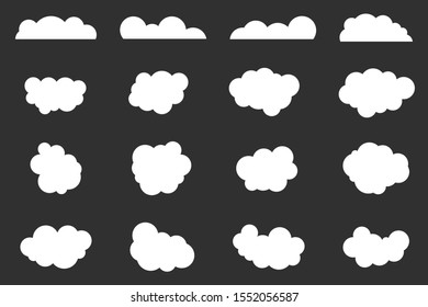 Cloud. Abstract white cloudy set isolated on black background. Vector illustration.