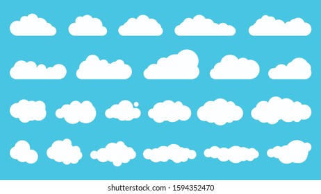 Cloud. Abstract white cloudy set isolated on a blue background. Vector illustration template for flight advertising, app, web, banner, UI, animation design. Cloud, great design for any purpose. Eps 10