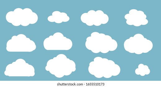 Cloud. Abstract white cloudy set isolated on blue background. Vector illustration