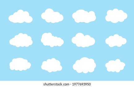 Cloud. Abstract white cloudy set isolated on blue background. Vector illustration