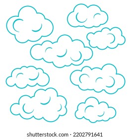 Cloud. Abstract white cloudy set isolated on blue background. Vector illustration.
