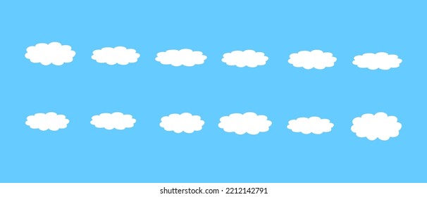 Cloud. Abstract white cloudy set isolated on blue background. Vector illustration.