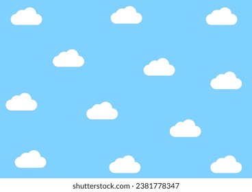 Cloud. Abstract white cloudy set isolated on blue background. Vector illustration.  Render soft round cartoon fluffy clouds icon in the blue sky