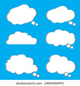 Nube. Resumen conjunto nublado de color blanco aislado en un fondo azul. Ilustración vectorial.