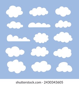 Cloud. Abstract white cloudy set isolated on blue background. Vector illustration.