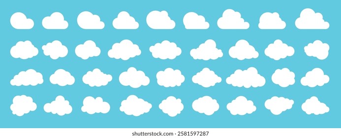 Cloud. Abstract white cloudy set isolated on blue background. Vector illustration.