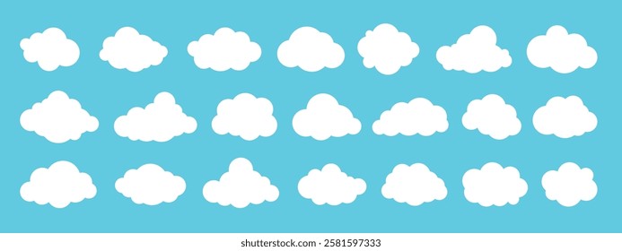 Cloud. Abstract white cloudy set isolated on blue background. Vector illustration.