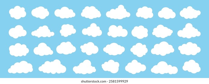 Cloud. Abstract white cloudy set isolated on blue background. Vector illustration.