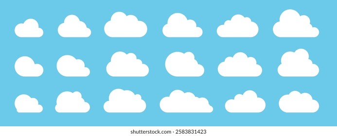 Cloud. Abstract white cloudy set isolated on blue background. Vector illustration.