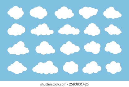 Cloud. Abstract white cloudy set isolated on blue background. Vector illustration.