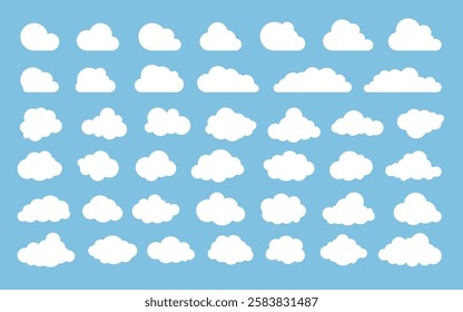 Cloud. Abstract white cloudy set isolated on blue background. Vector illustration.