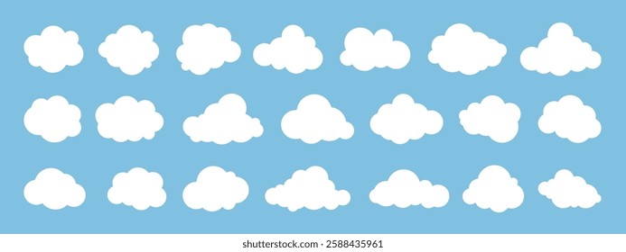 Cloud. Abstract white cloudy set isolated on blue background. Vector illustration.