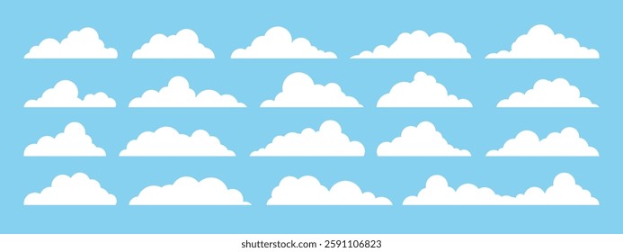Cloud. Abstract white cloudy set isolated on blue background. Vector illustration.