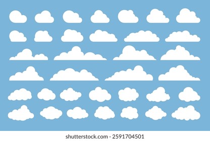 Cloud. Abstract white cloudy set isolated on blue background. Vector illustration.
