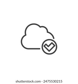 Cloud access line icon. linear style sign for mobile concept and web design. Cloud and checkmark outline vector icon. Symbol, logo illustration. Vector graphics