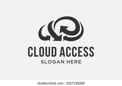 diseño de logotipo de acceso en nube con elemento de forma de flecha.