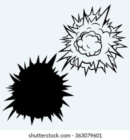 Cloud after the explosion. Isolated on blue background. Vector silhouettes