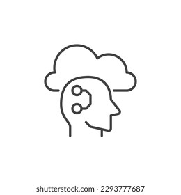 Cloud and AI Head vector Learning concept thin line icon or symbol
