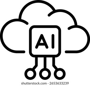 Cloud AI – line icon in outline style with editable stroke. Vector illustration on transparent background.