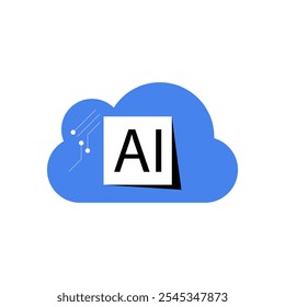 Nuvem com símbolo de IA em ilustração de vetor plano simbolizando computação em nuvem e inteligência artificial, isolada em fundo branco