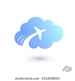 Cloud with airplane silhouette. Application icon. Web icon.