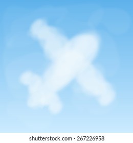 Cloud airplane silhouette in the sky. Vector illustration.