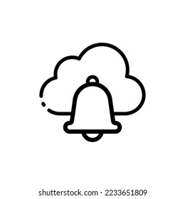 Cloud with alarm line icon. Cloud storage, reminder of sending, neural network, data store, database, remote access, cloud service, artificial intelligence. Vector line icon on white background