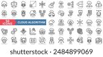 Cloud algorithm icon collection set. Containing edge computing, virtualization, scalability, elasticity, deployment icon. Simple line vector.