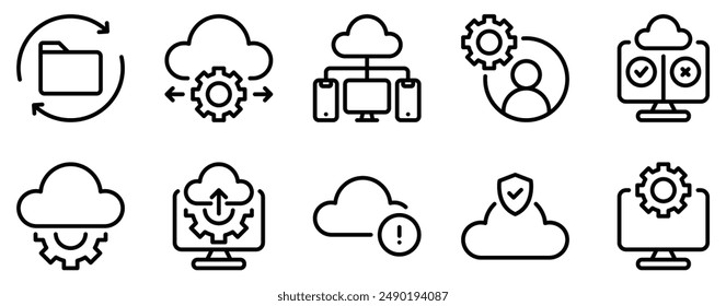 Cloud Algorithm Icon Set Cutting Edge Line Style Collection for Data Solutions