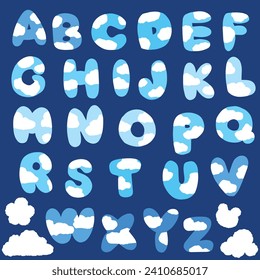 cloud alphabet font vector set for school colorful letters set