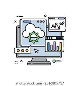 Cloud Analysis Glyph Icon, Vector illustration