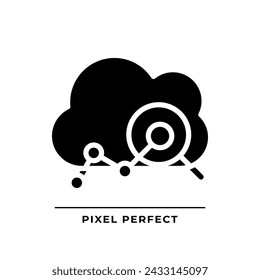 Cloud analytics black glyph icon. Digital data studying technology. Information for business forecast. Silhouette symbol on white space. Solid pictogram. Vector isolated illustration