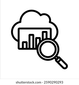 Cloud Analytics Line Vector Illustration On White Background.