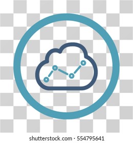 Cloud Analytics vector bicolor rounded icon. Image style is a flat icon symbol inside a circle, cyan and blue colors, transparent background.