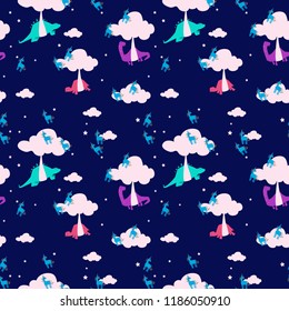 cloud animal dino turtle star baby girl pattern illustration art vector 