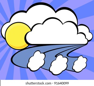Cloud ans sun sign with 5 whit spaces for text or copy