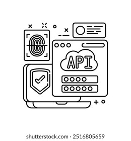 Ícone de contorno de API em nuvem, ilustração de vetor